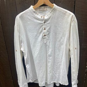White Popover Shirt with 3/4 Buttons -- Mens Size L / XL